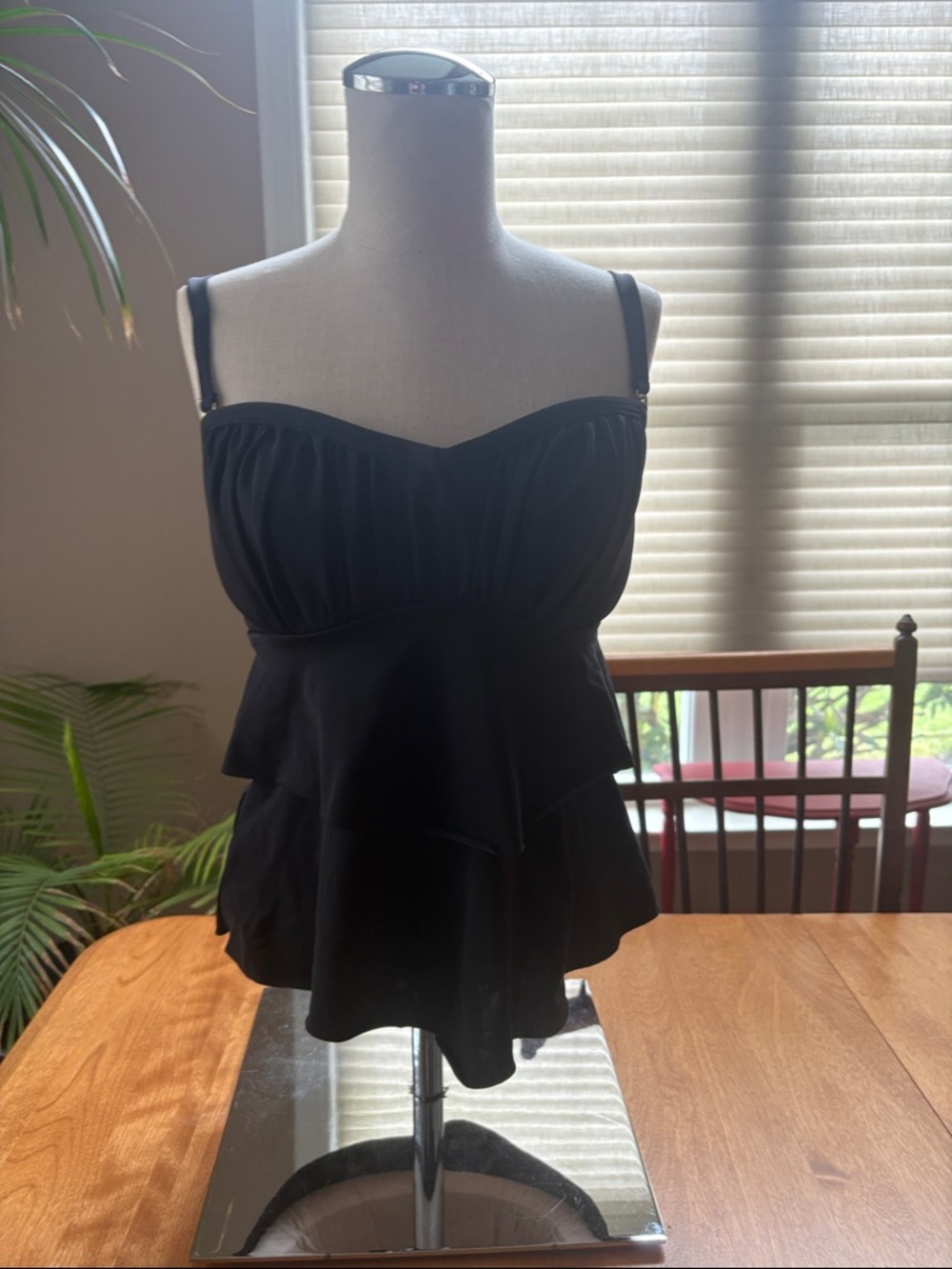 Black Ruffle Peplum Swim Tankini Top